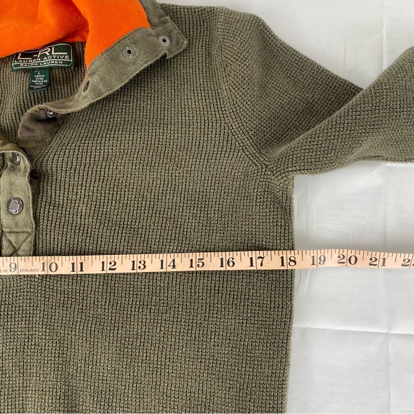 Ralph Lauren LRL Preppy Equestrian Cotton Henley Sweater Olive Orange L - Picture 5 of 6